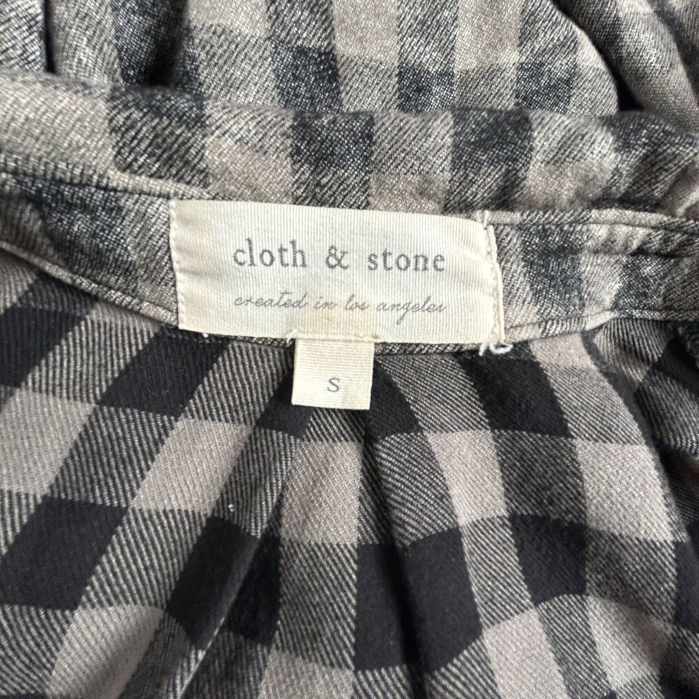 Cloth & Stone Womens Gray Black Checkered Fringe Trim Button Down Shirt Small - Picture 3 of 8